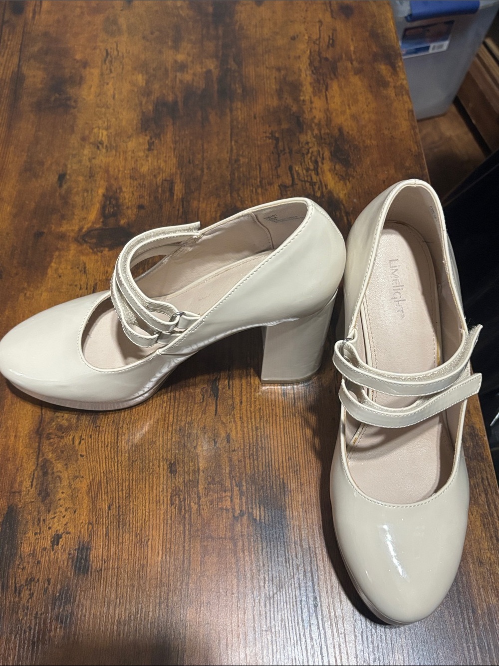 Limelight Cream Patent Double-Strap Block Heel Pumps
